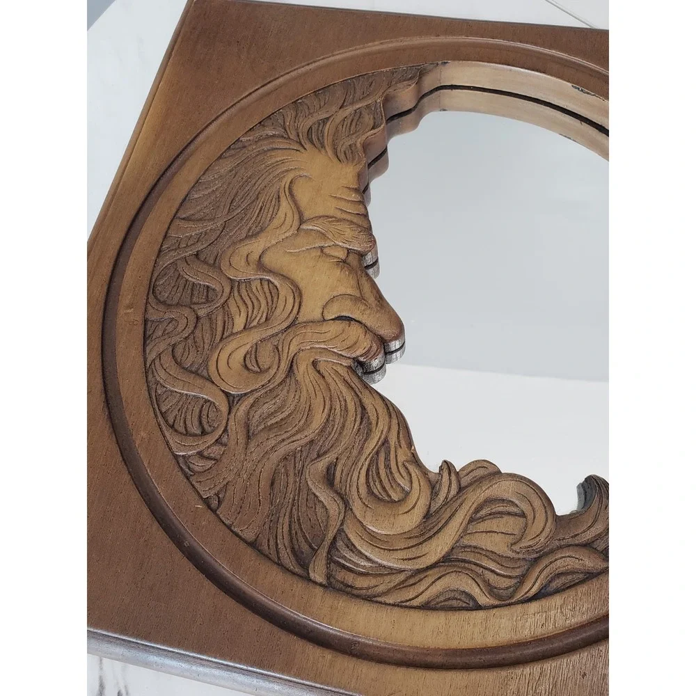 Vintage 1977 Hardin Carved‎ Wooden Crescent Moon Celestial Face Man Wall Mirror